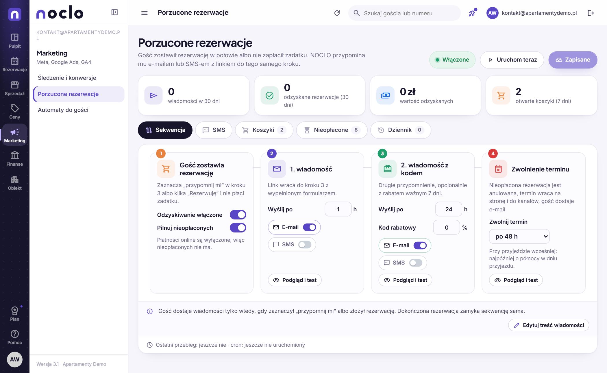 Porzucone rezerwacje w panelu Noclo