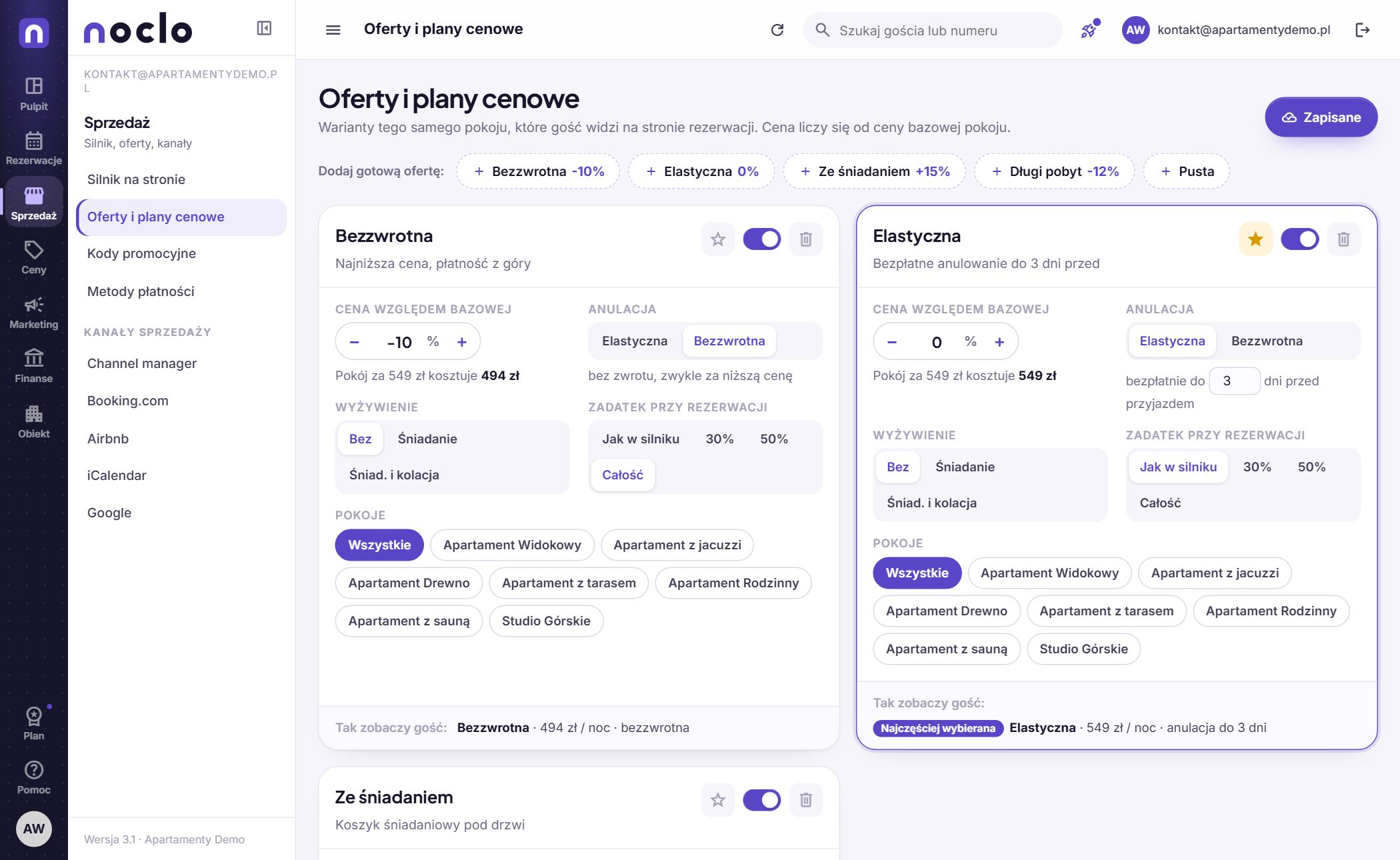 Oferty i plany cenowe w panelu Noclo Oferty i plany cenowe w panelu Noclo