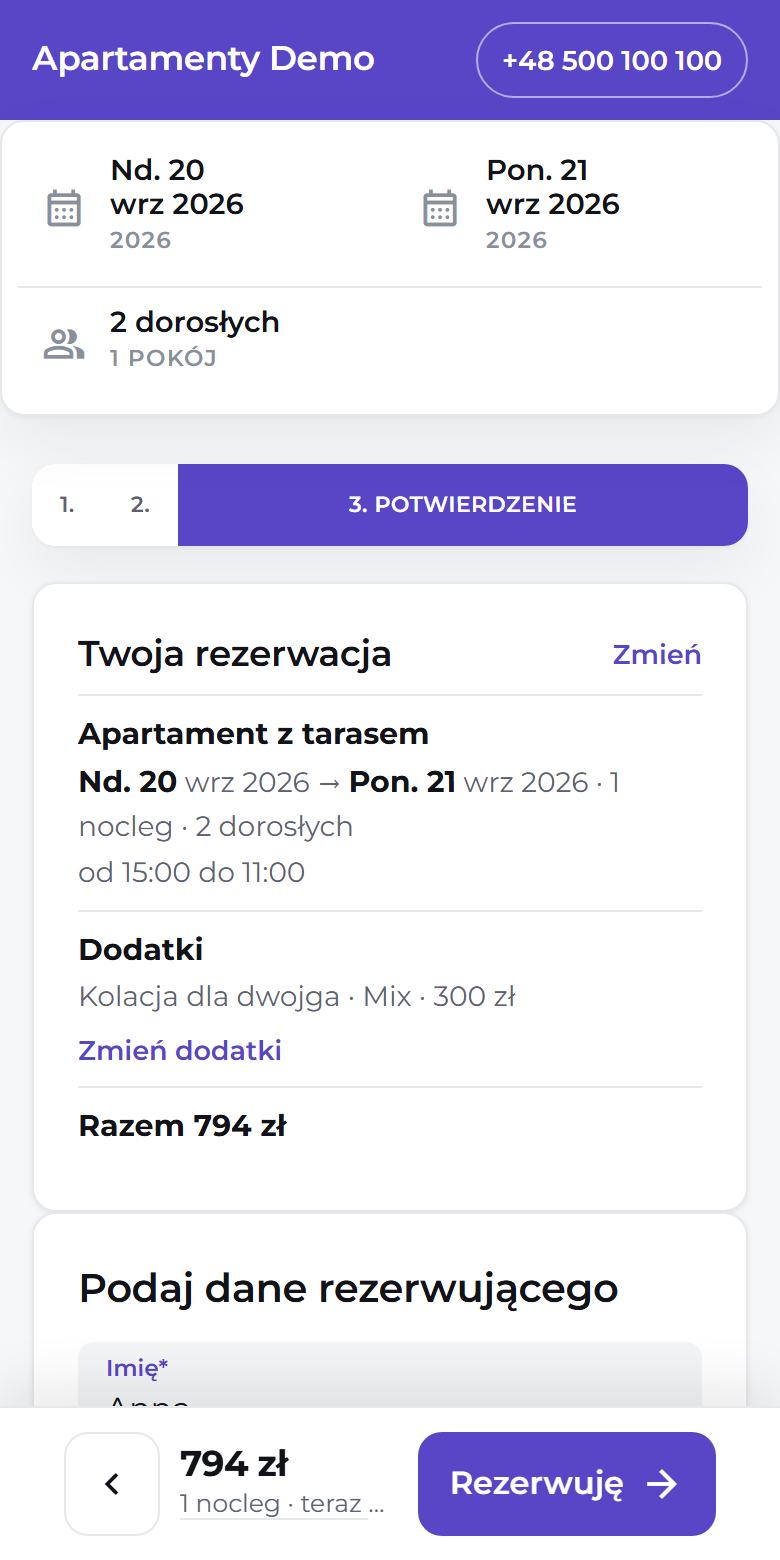 Silnik rezerwacji na telefonie